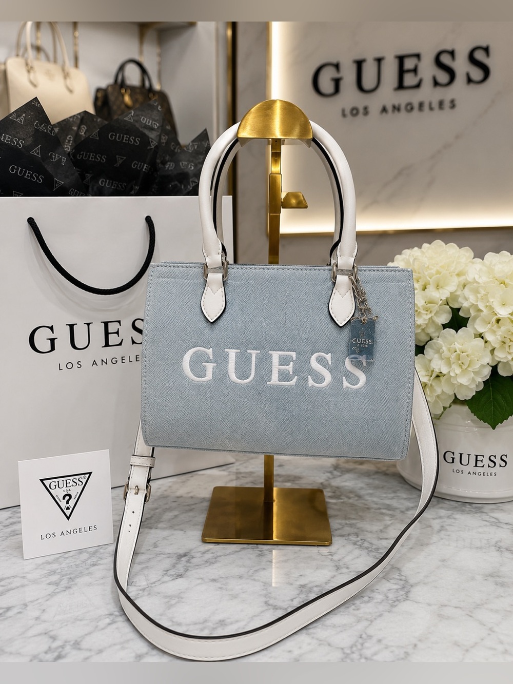 ✨ NEW GUESS Light Blue Denim Small Tote / Satchel / Crossbody Bag ✨